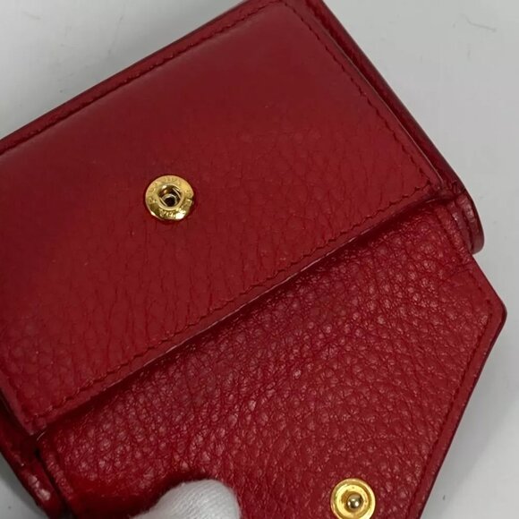 PRADA 1MH021 logo CompactWallet Trifold wallet Leather Red/Gold - Picture 6 of 13